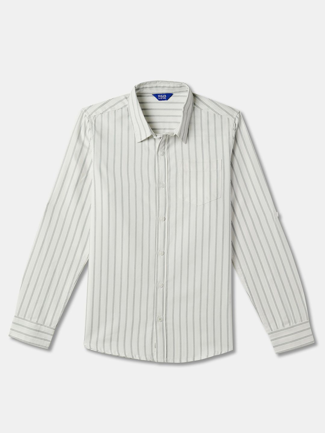 

R&B Boys Striped Spread Collar Cotton Shirt, White
