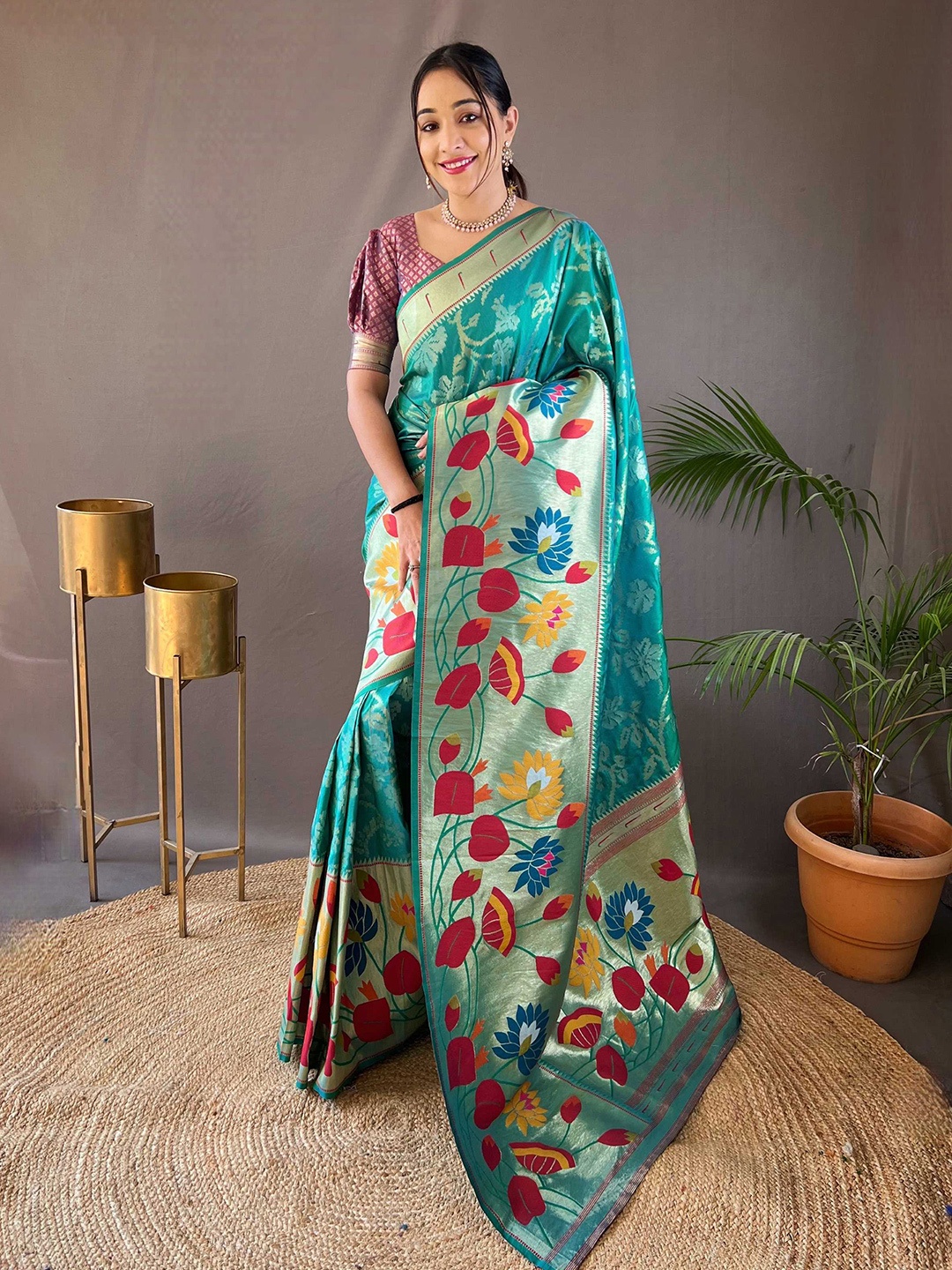 

Mitera Woven Design Zari Paithani Saree, Teal
