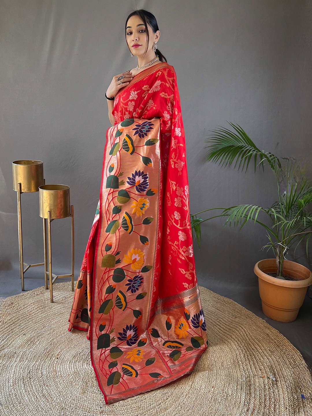 

Mitera Woven Design Zari Paithani Saree, Red