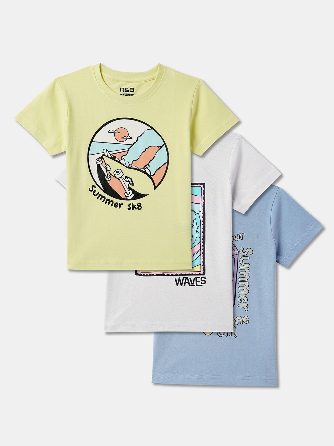 

R&B Boys Pack Of 3 Graphic Printed Round Neck T-shirt, Yellow