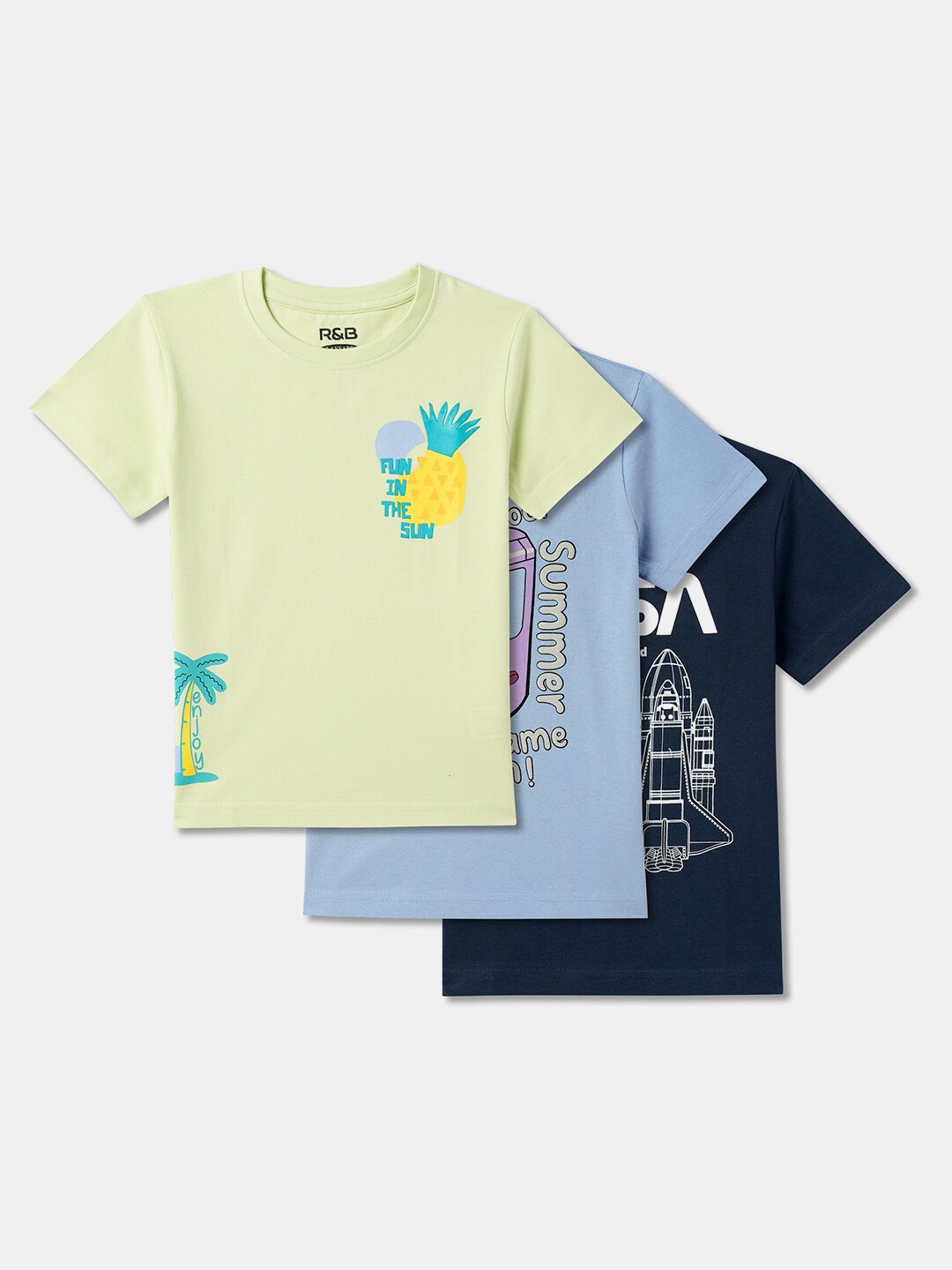

R&B Boys Pack Of 3 Graphic Printed Round Neck T-shirt, Yellow