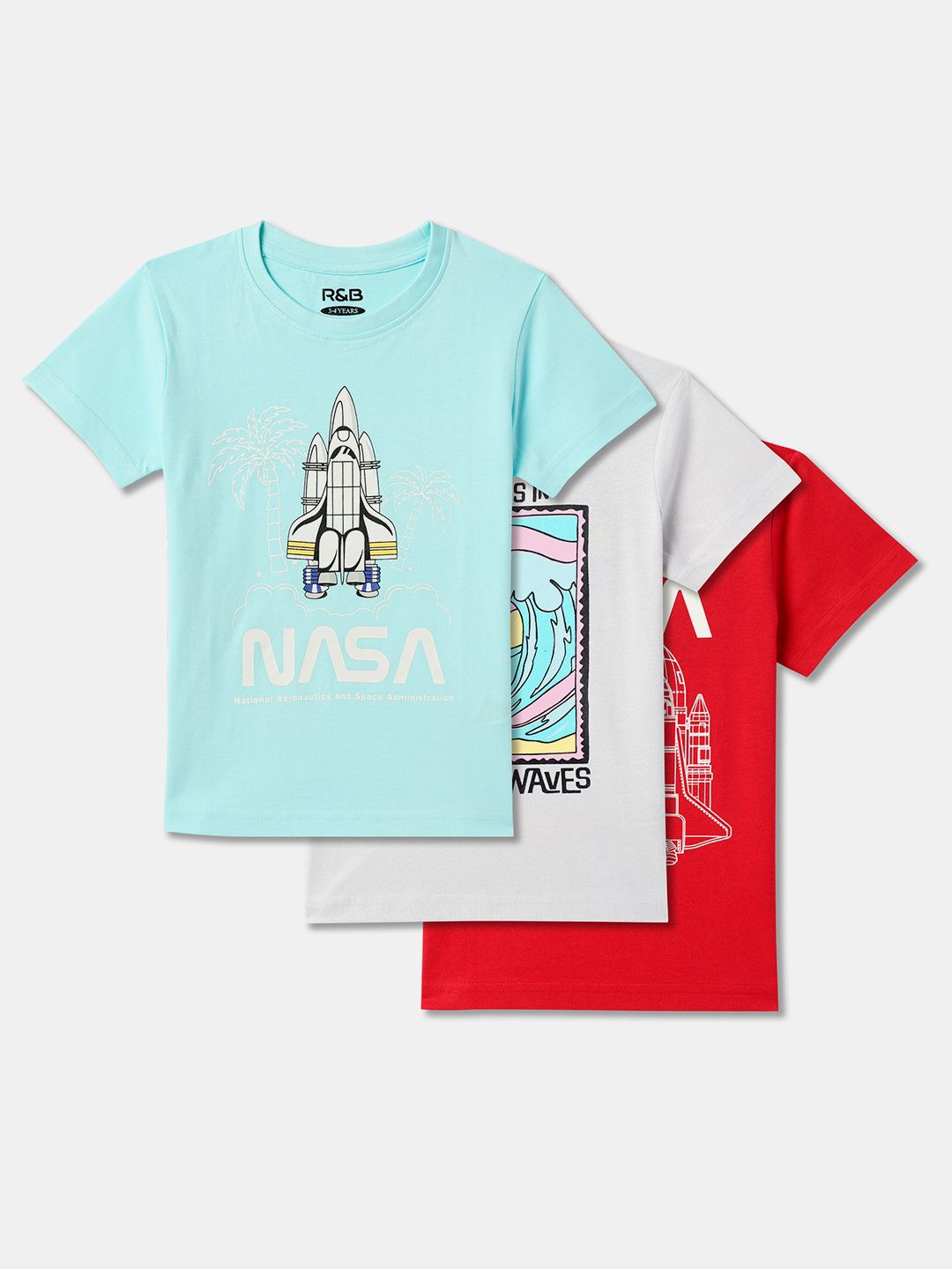 

R&B Boys Pack Of 3 Typography Printed T-shirt, Sea green