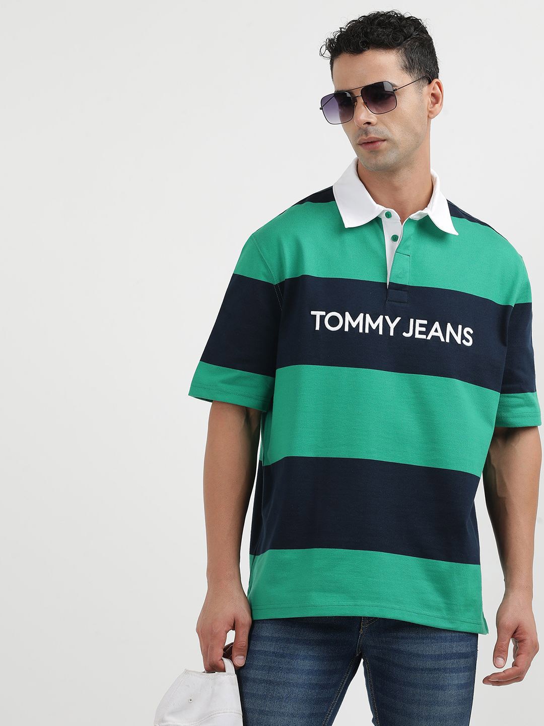 

Tommy Hilfiger Colourblocked Polo Collar Cotton T-shirt, Green