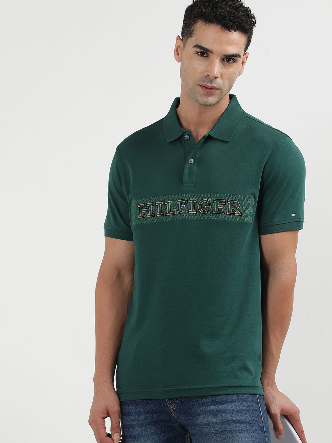 

Tommy Hilfiger Men Typography Printed Polo Collar T-shirt, Green