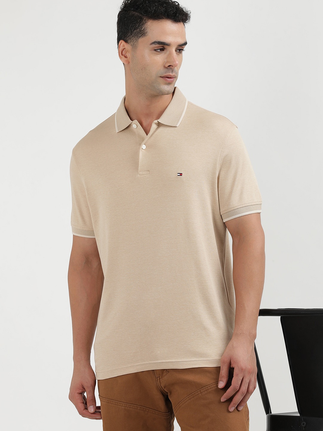 

Tommy Hilfiger Men Polo Collar Solid T-shirt, Cream