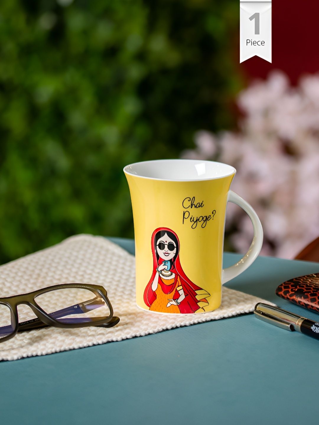 

CLAY CRAFT Yellow & Red Printed Ceramic Glossy Mugs 270 ml