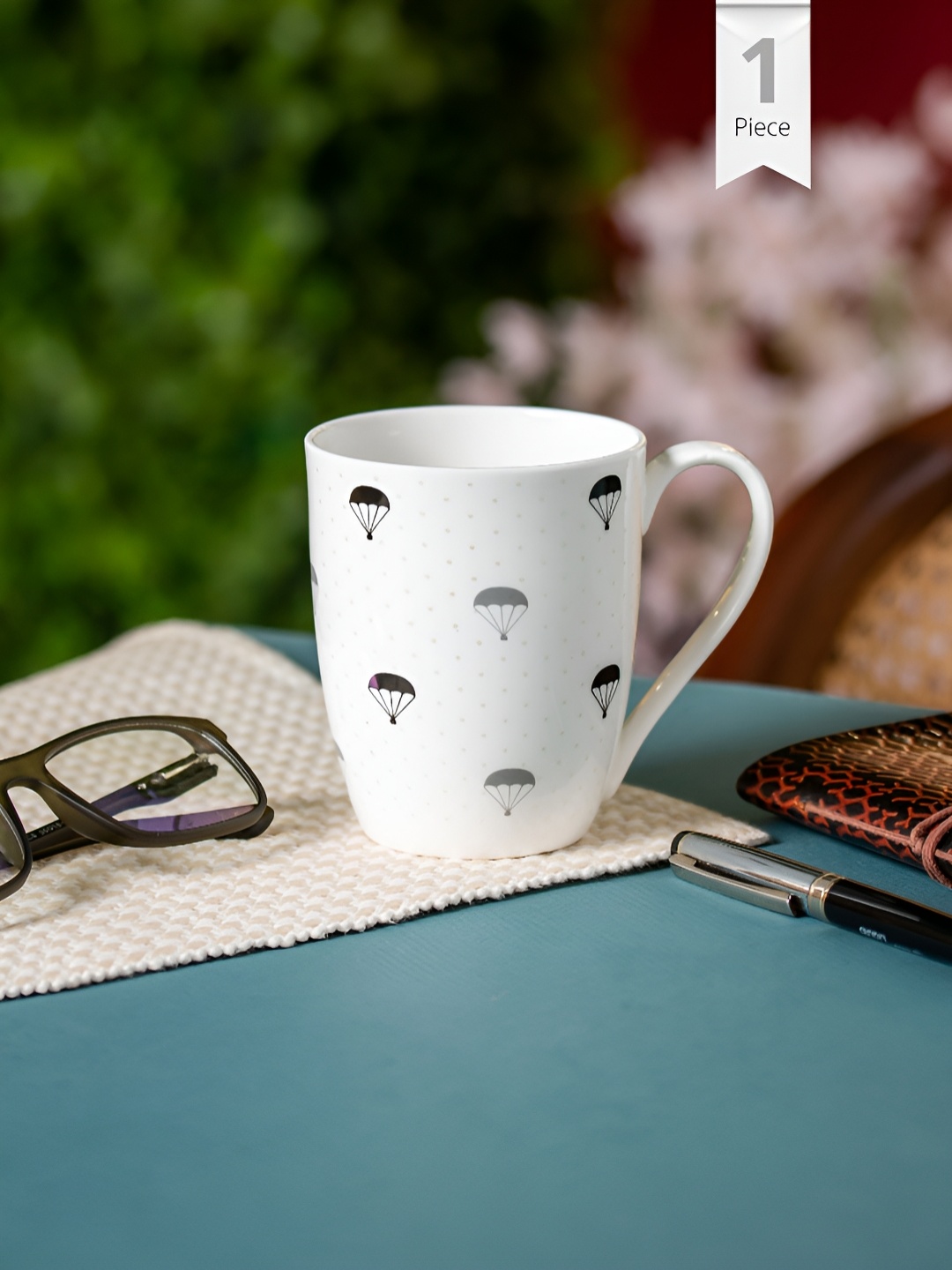 

CLAY CRAFT White & Grey Printed Ceramic Glossy Mugs 300 ml