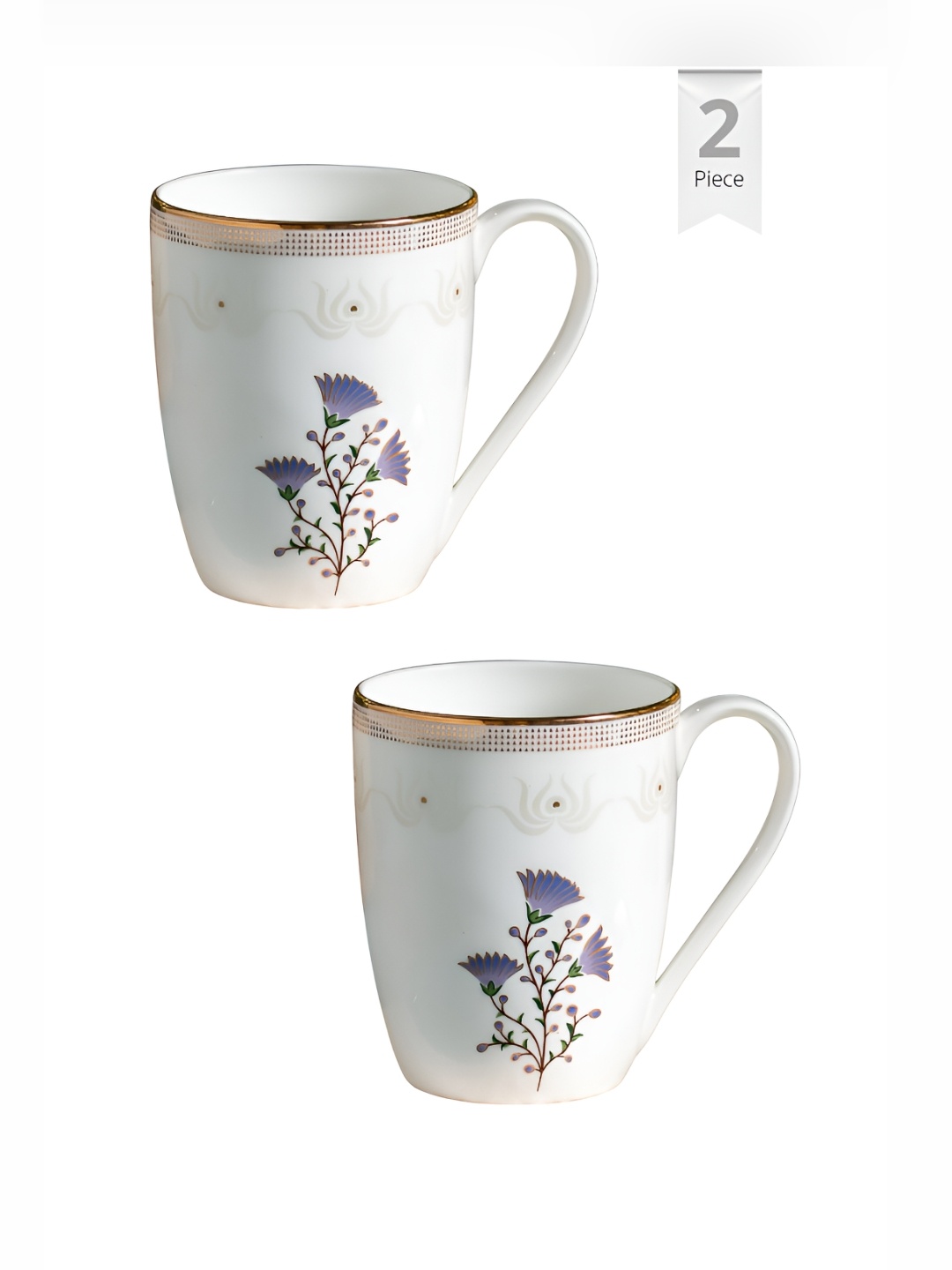 

CLAY CRAFT White & Blue 2 Pieces Printed Ceramic Glossy Mugs 300 ml