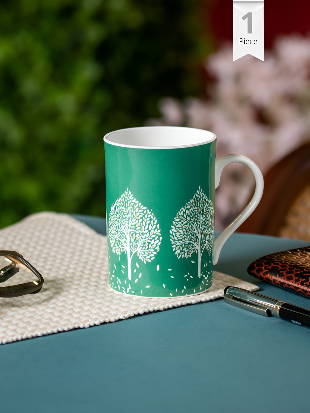 

CLAY CRAFT White & Green Printed Ceramic Glossy Mug 320 ml