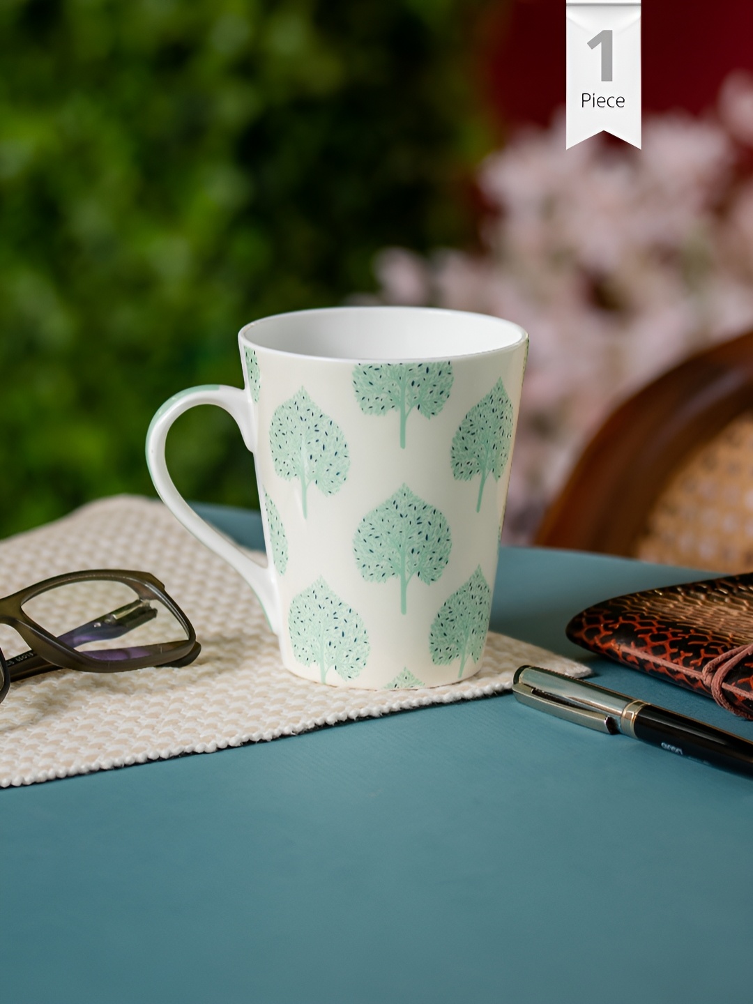 

CLAY CRAFT White & Green Printed Ceramic Glossy Mugs 340 ml