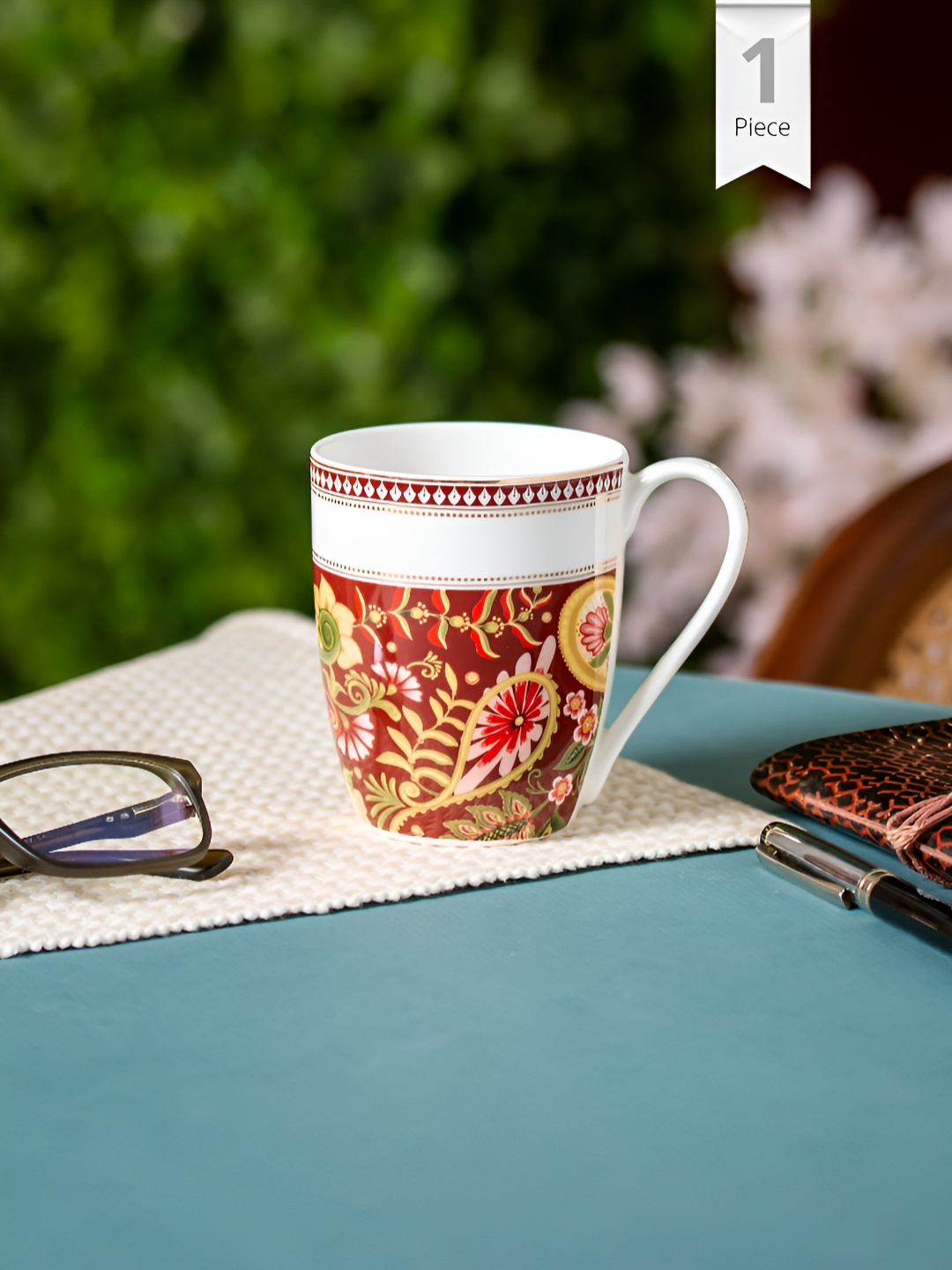 

CLAY CRAFT White & Red Printed Ceramic Glossy Mug 300 ml