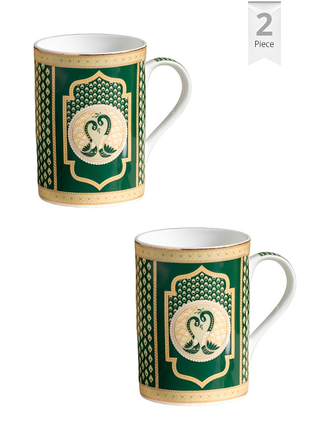 

CLAY CRAFT Ebony Green 2 Pieces Printed Premium Glossy Ceramic Mugs 320 ml