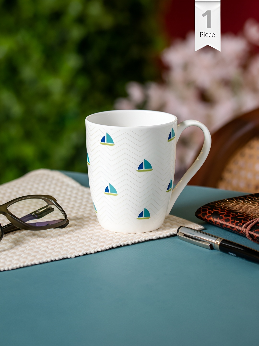 

CLAY CRAFT White & Blue Printed Ceramic Glossy Mug 300 ml