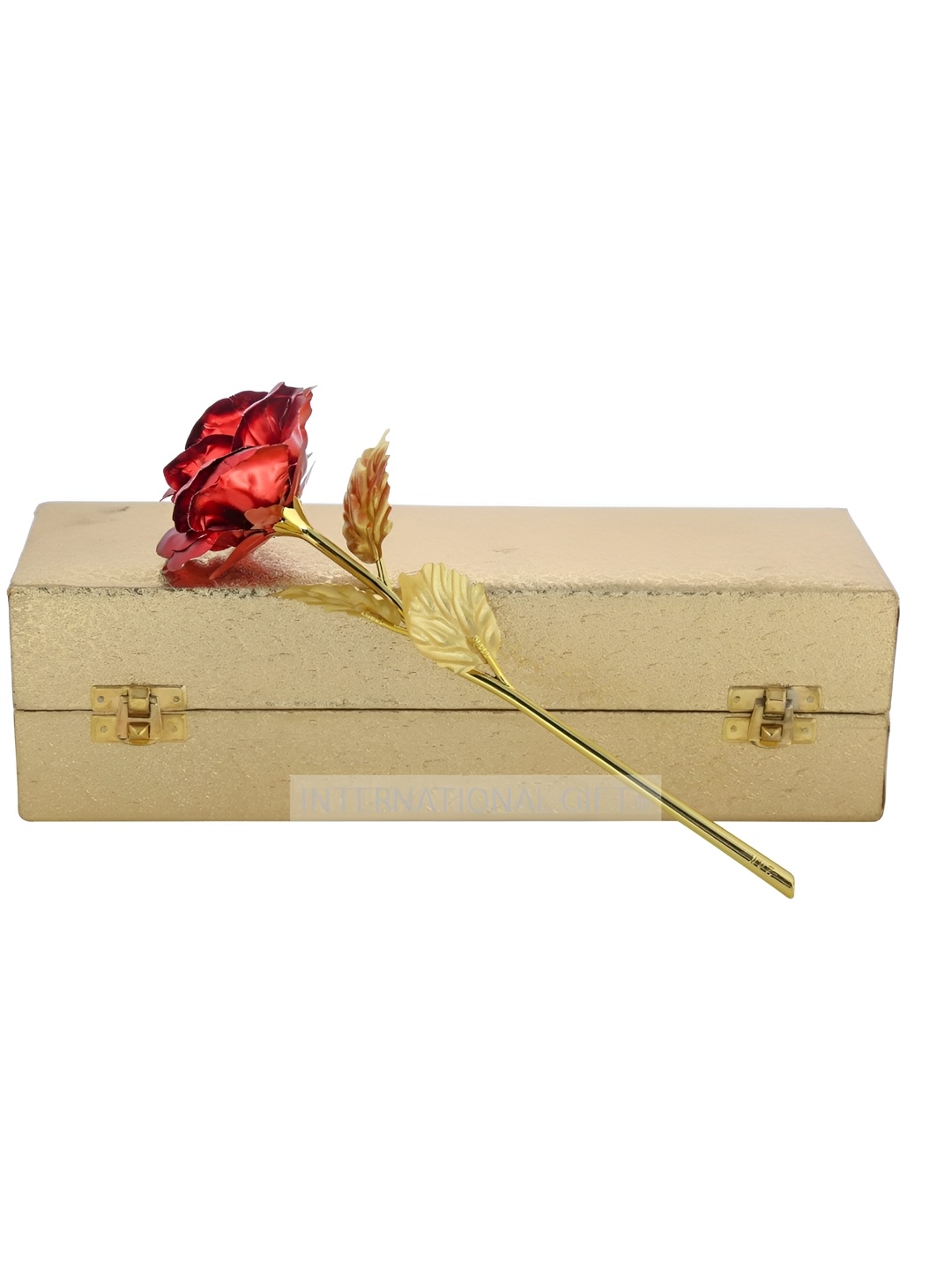 

INTERNATIONAL Artificial Red & Gold Toned Rose With Gift Box