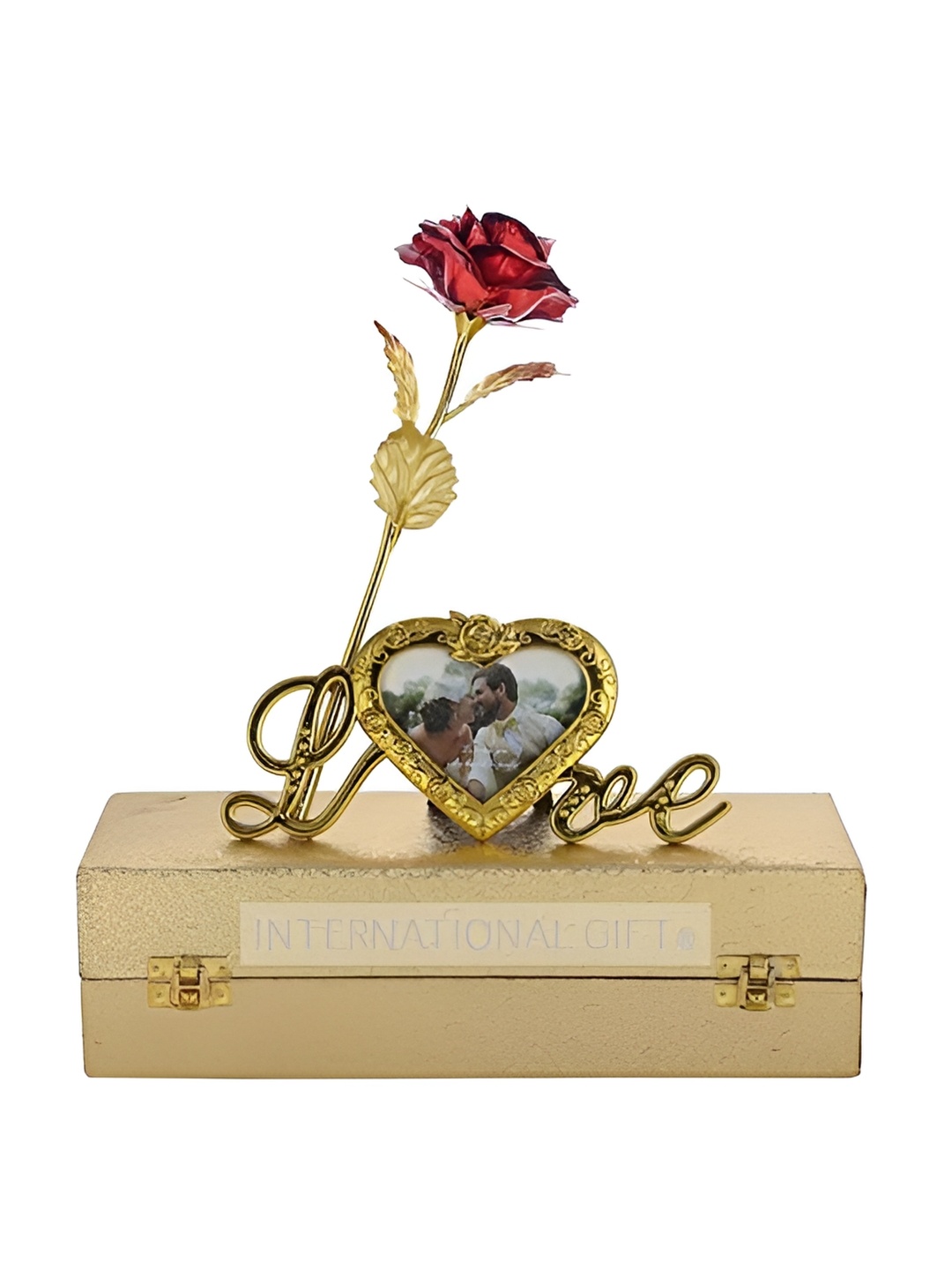 

INTERNATIONAL GIFT Beige & Red Rose with Love Photo Frame & Box