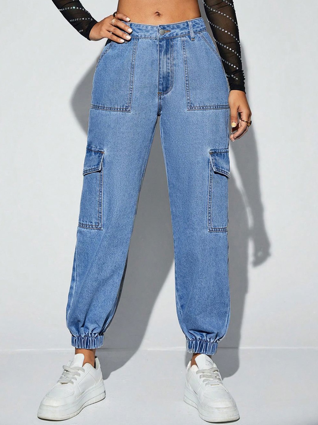 

Kotty Women High-Rise Clean Look Stretchable Cargo Joggers, Blue