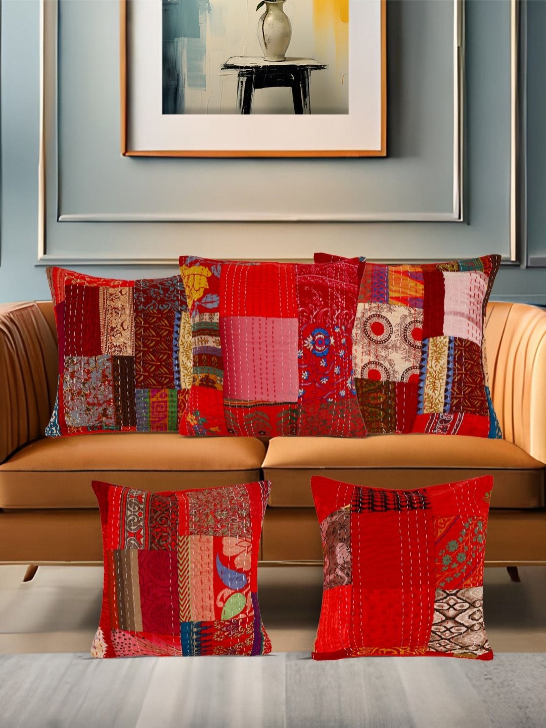 

Aditya Impex Red & Blue 5 Pieces Patchwork Square Cushion Covers
