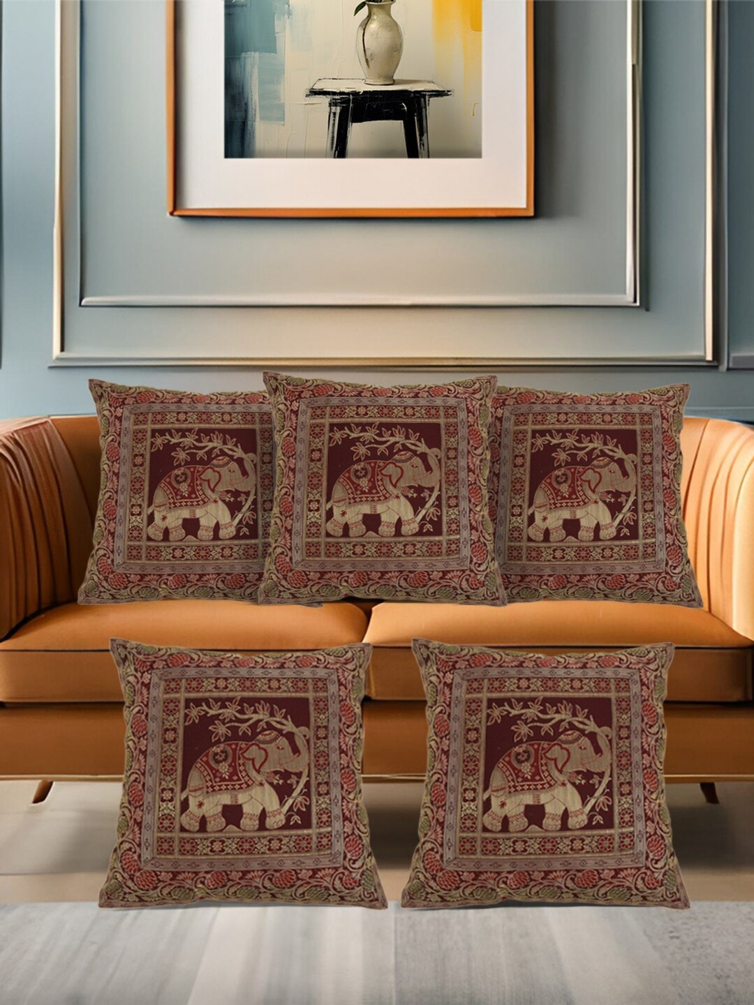 

Aditya Impex Brown & Red 5 Pieces Zari Square Cushion Covers