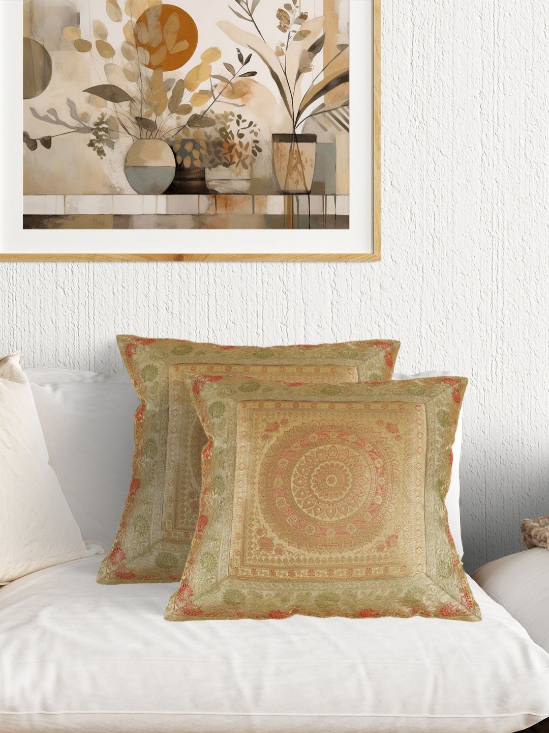 

Aditya Impex Gold-Toned & Red Set of 2 Ethnic Motifs Square Cushion Covers