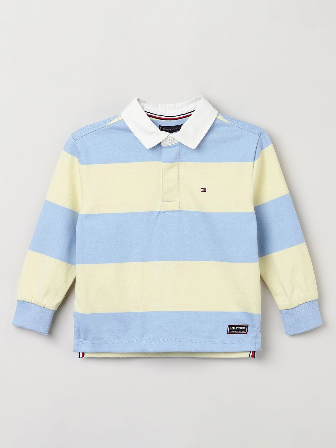 

Tommy Hilfiger Boys Striped Polo Collar Organic Cotton T-shirt, Yellow