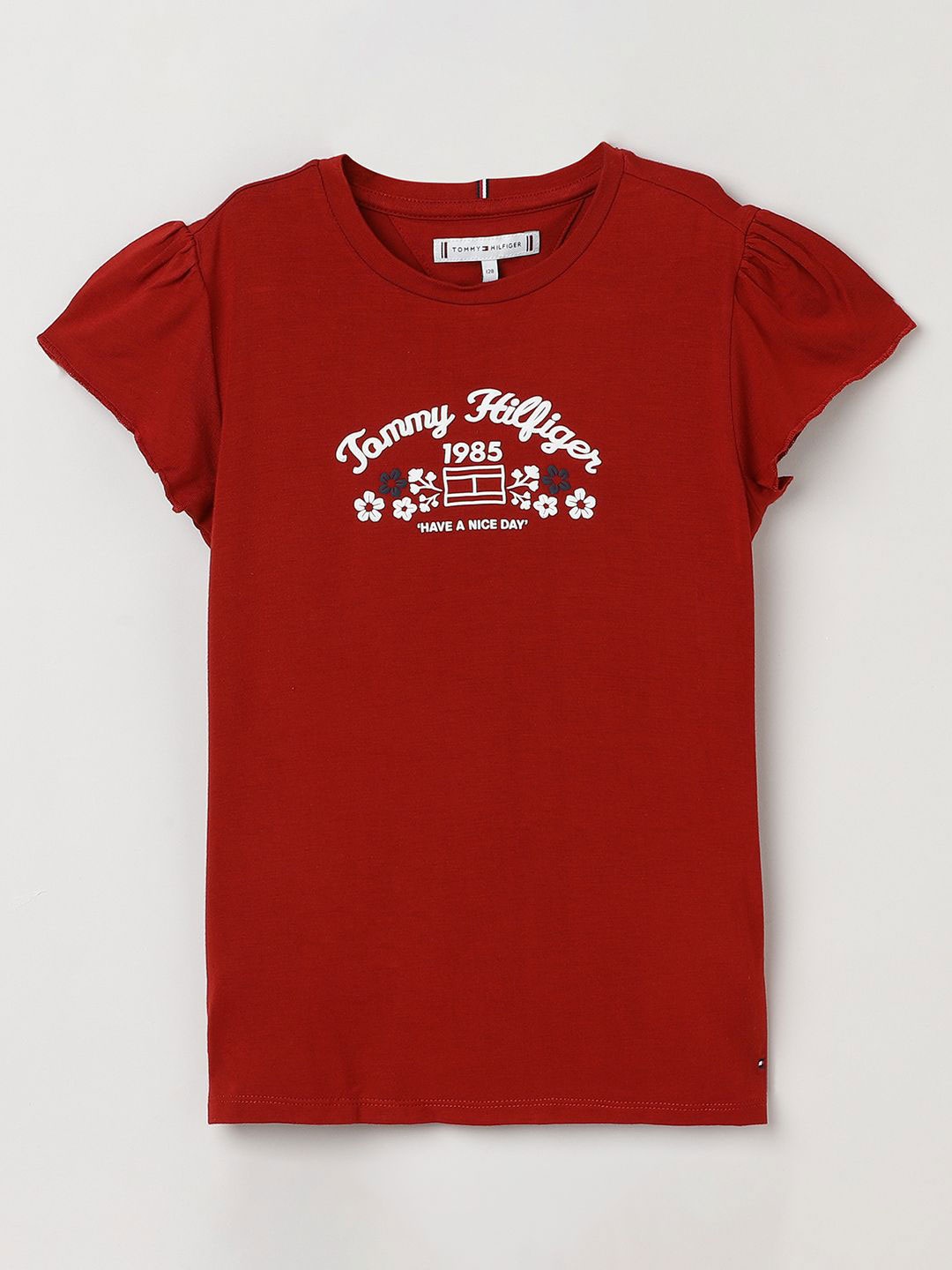 

Tommy Hilfiger Girls Typography Printed Round Neck T-shirt, Red