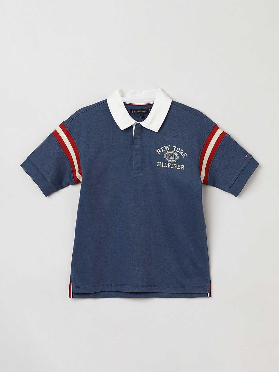 

Tommy Hilfiger Boys Polo Collar Typography Printed T-shirt, Blue
