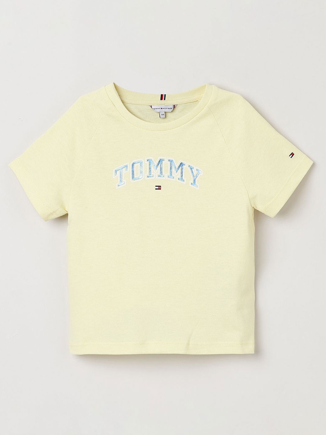

Tommy Hilfiger Girls Typography Printed Embroidered Round Neck T-shirt, Yellow