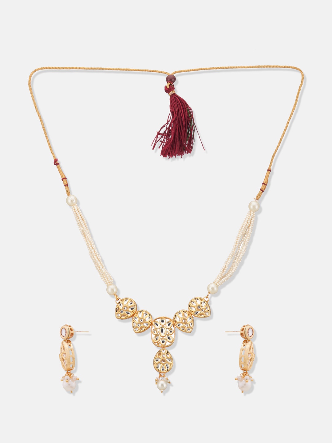 

ATIBELLE Gold-Plated Kundan-Studded & Beaded Jewellery Set