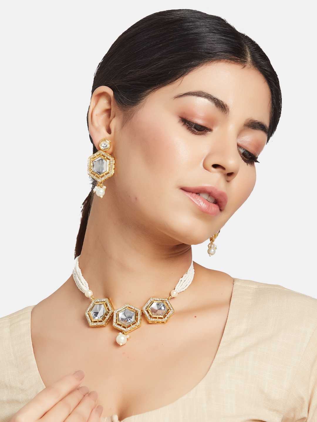 

ATIBELLE Gold-Plated Kundan Studded Jewellery Set