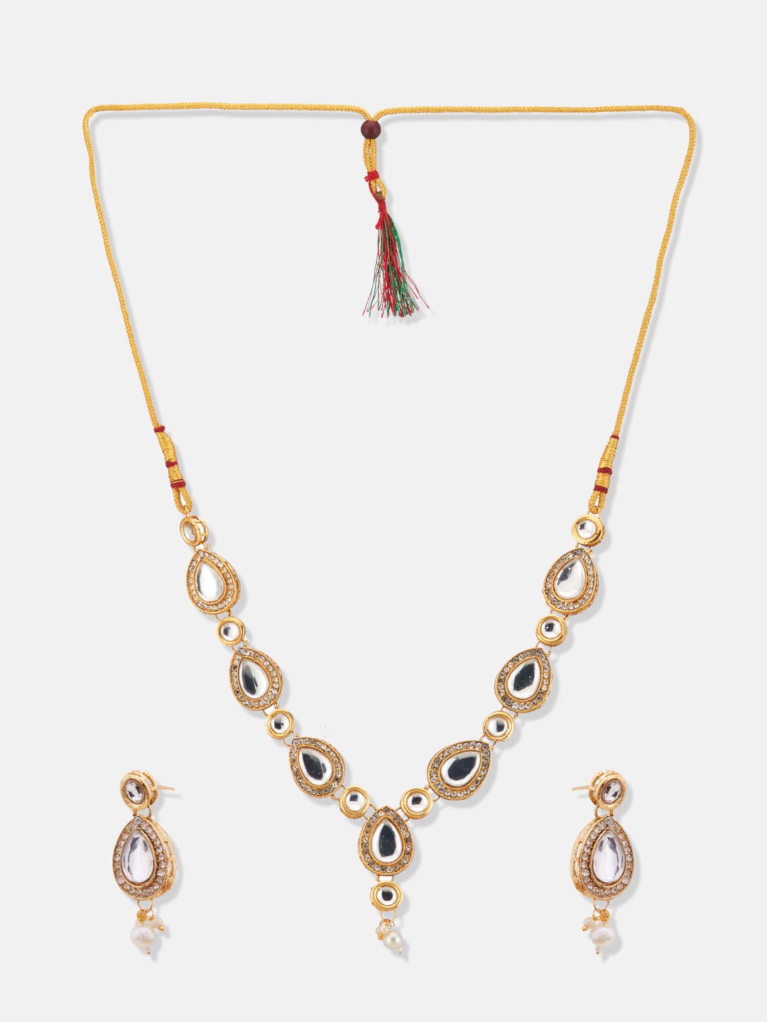 

ATIBELLE Gold-Plated Kundan-Studded & Beaded Jewellery Set