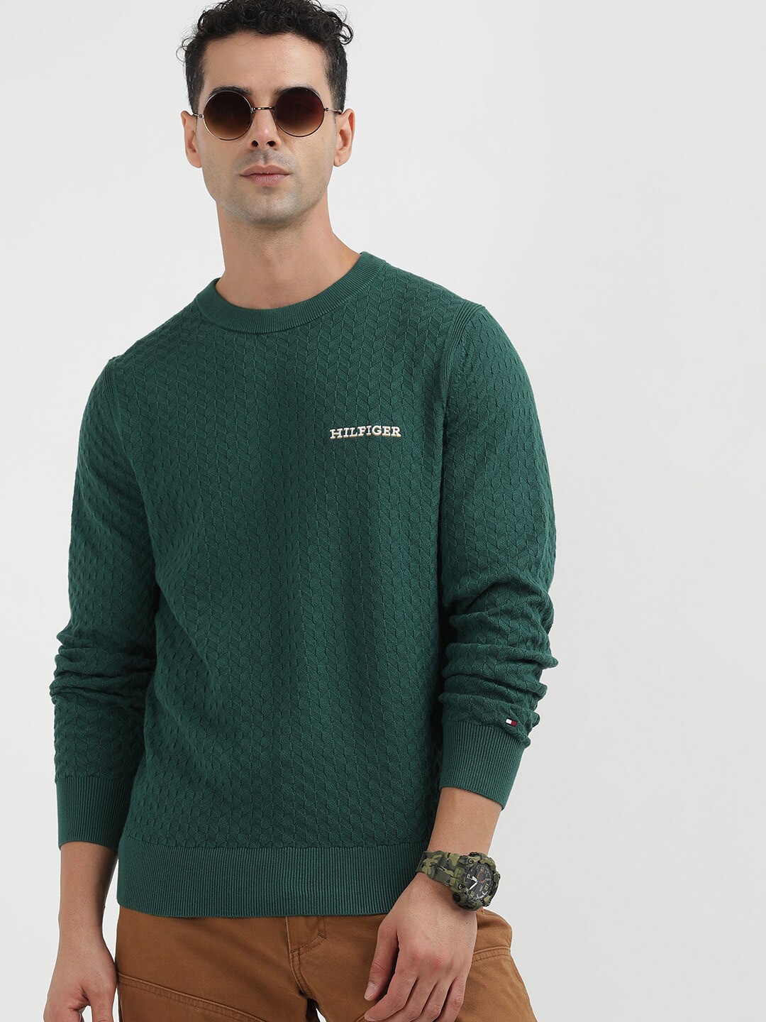 

Tommy Hilfiger Round Neck Long Sleeves Cotton Pullover, Green