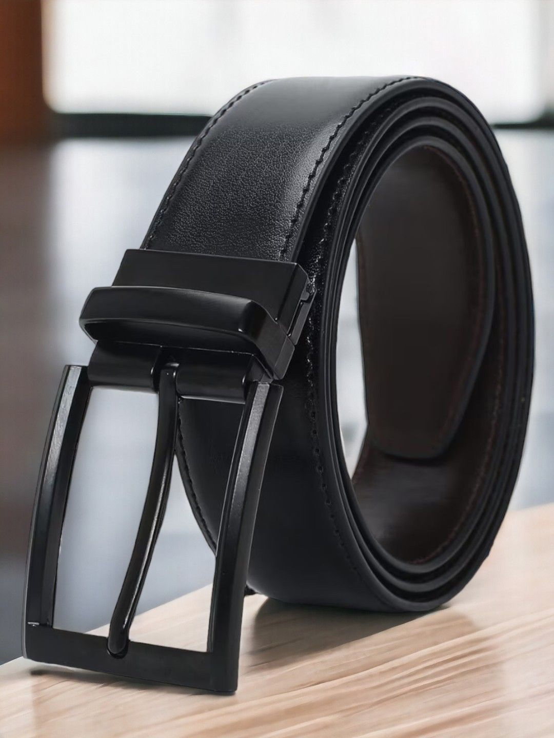 

The Roadster Lifestyle Co. Men Black Textured Reversible Formal Belt