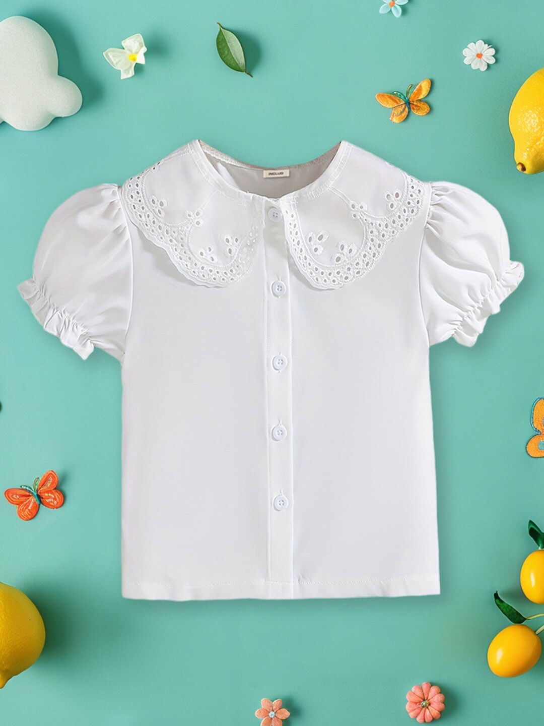 

INCLUD Peter Pan Collar Puff Sleeve Top, White