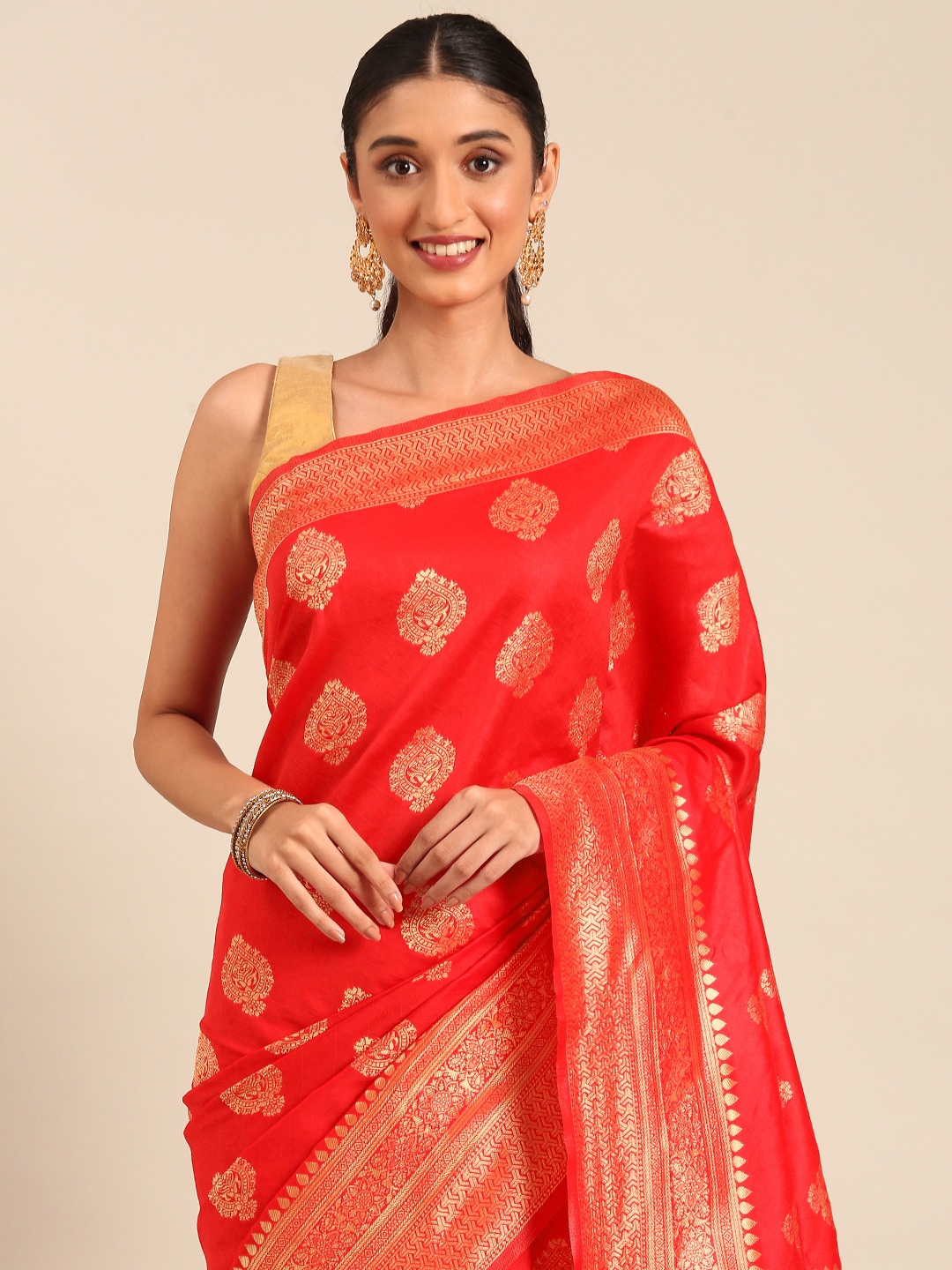 

HERE&NOW Ethnic Motifs Zari Banarasi Saree, Red