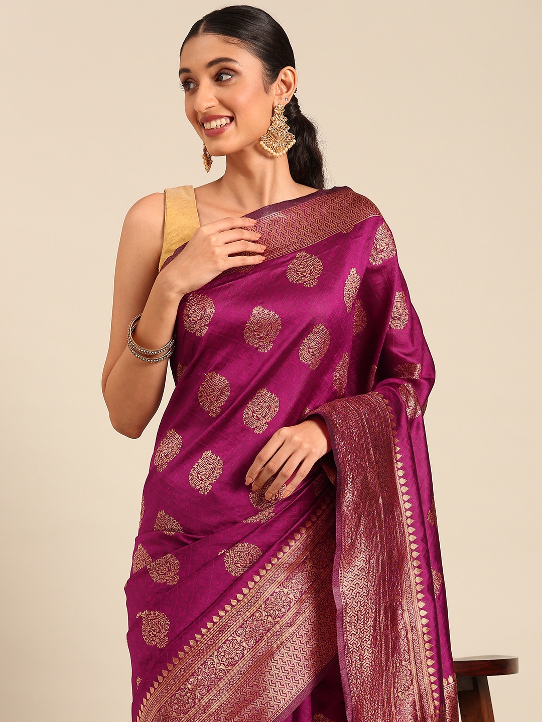 

HERE&NOW Ethnic Motifs Zari Banarasi Saree, Purple