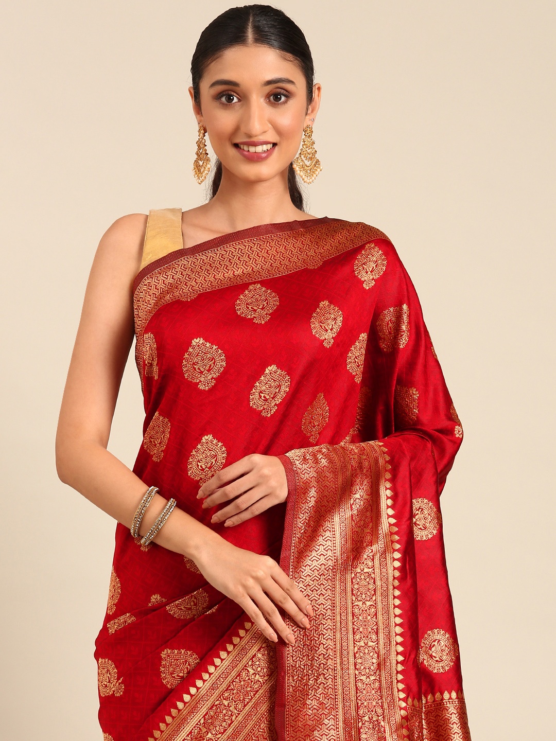 

HERE&NOW Ethnic Motifs Zari Banarasi Saree, Maroon