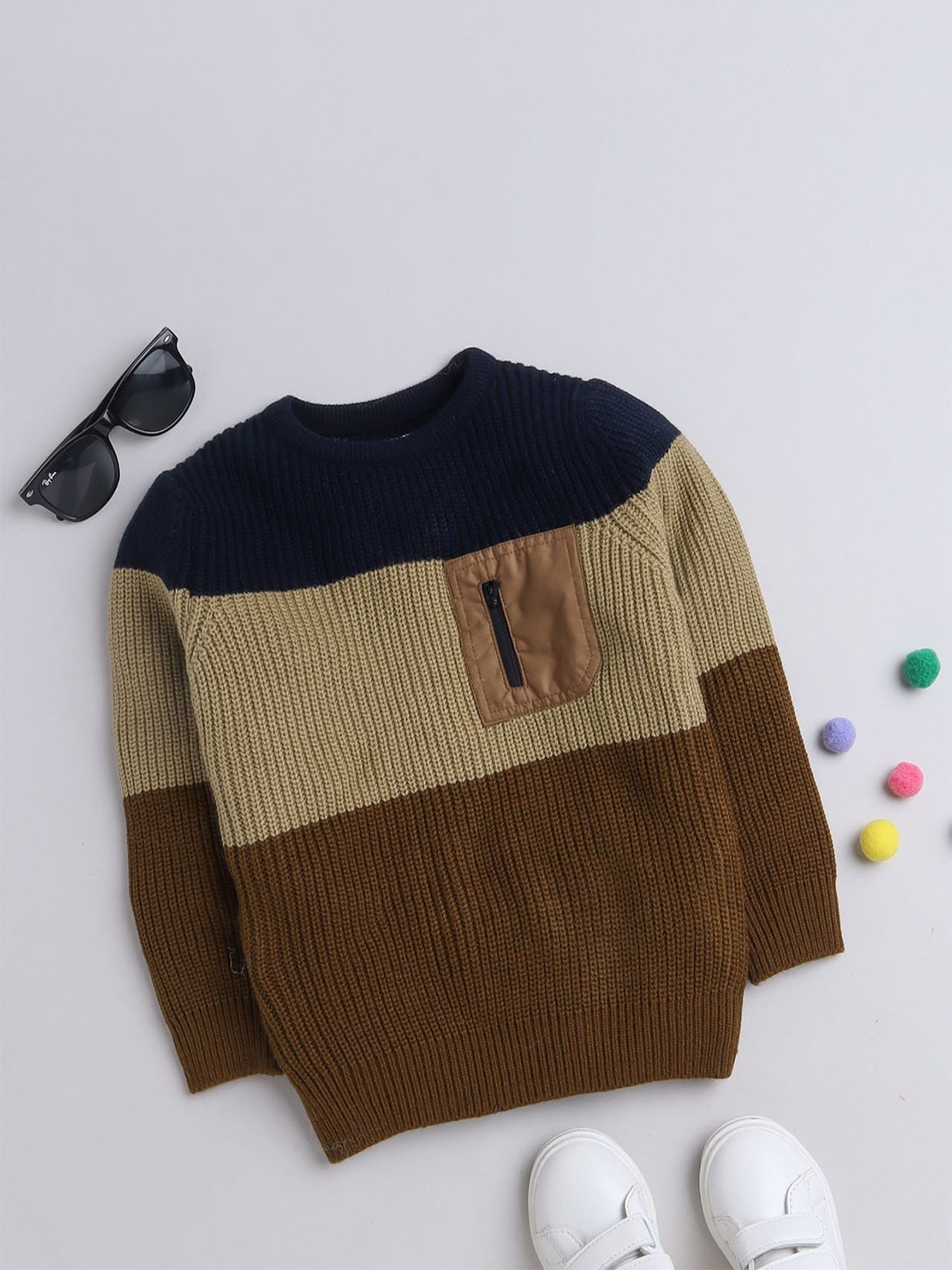 

Yellow Apple Boys Colourblocked Woollen Pullover Sweater, Brown