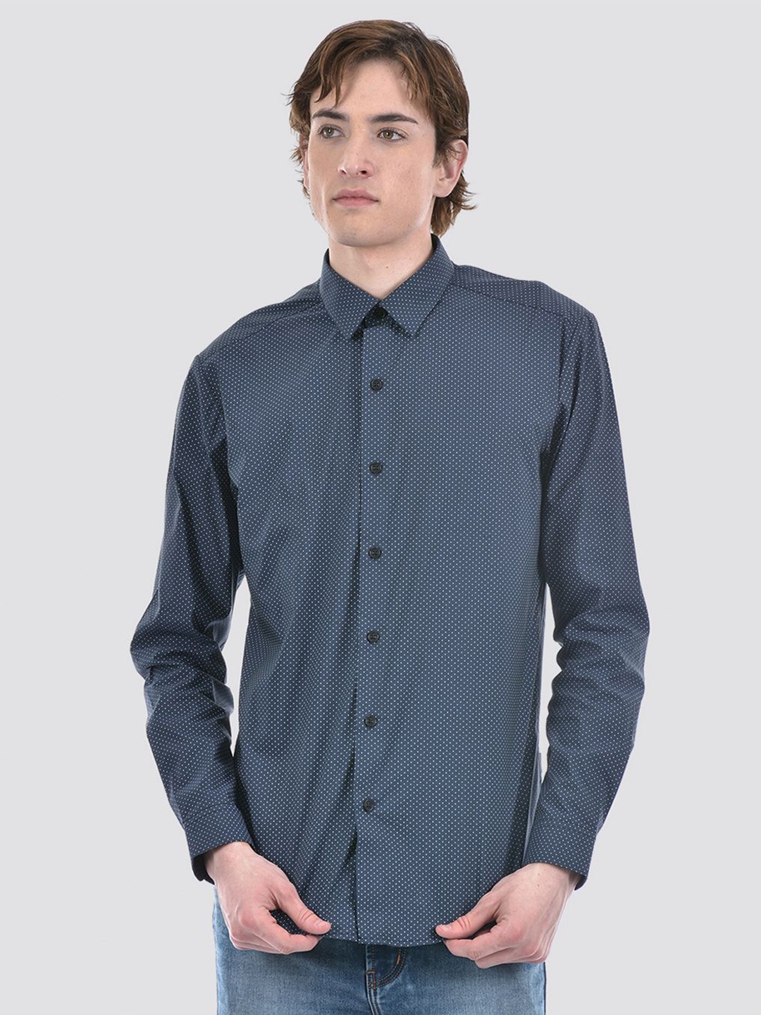 

Numero Uno Men Polka Dots Slim Shirt, Blue