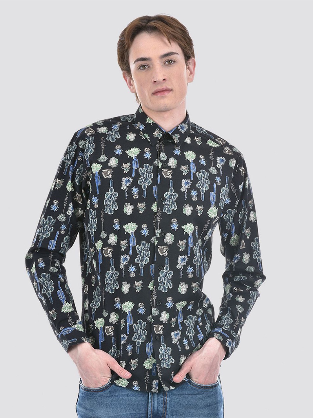 

Numero Uno Men Floral Print Slim Shirt, Black