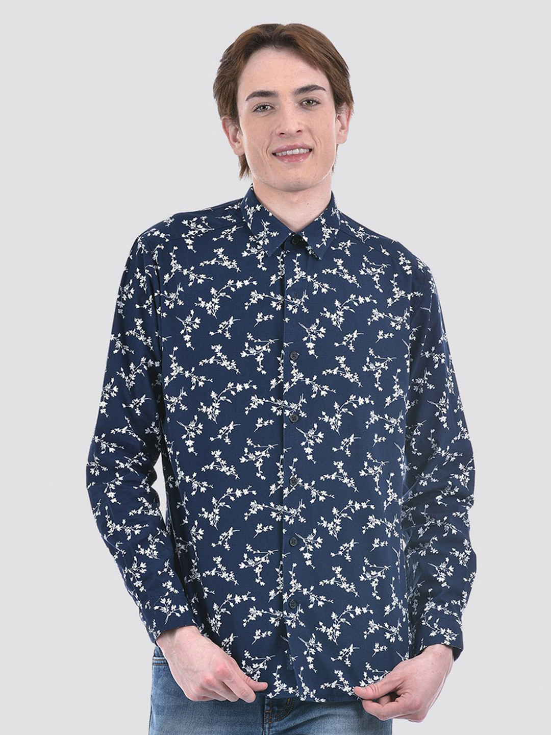 

Numero Uno Slim Fit Floral Opaque Printed Cotton Casual Shirt, Navy blue