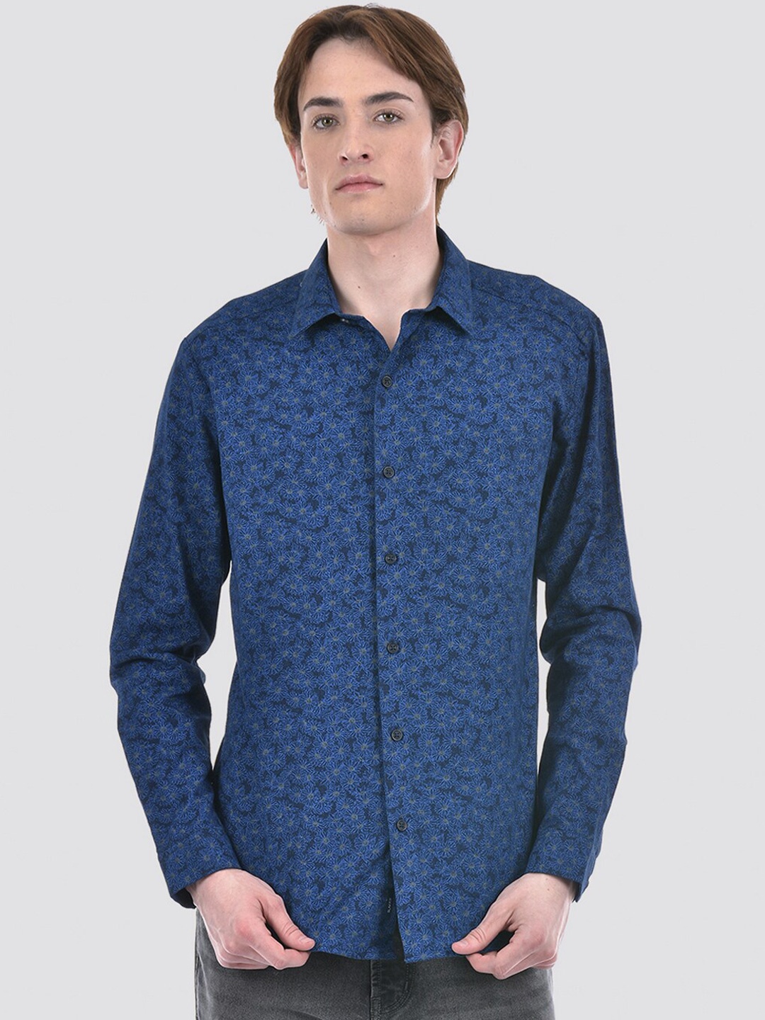 

Numero Uno Men Floral Print Slim Shirt, Blue