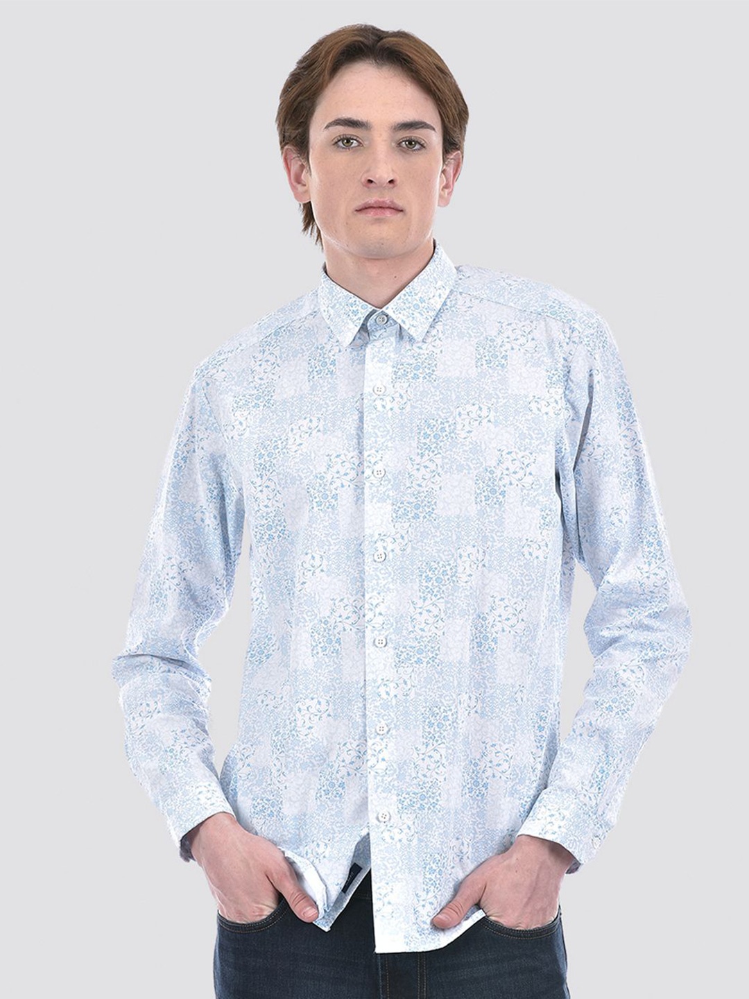 

Numero Uno Men Floral Print Slim Shirt, Blue