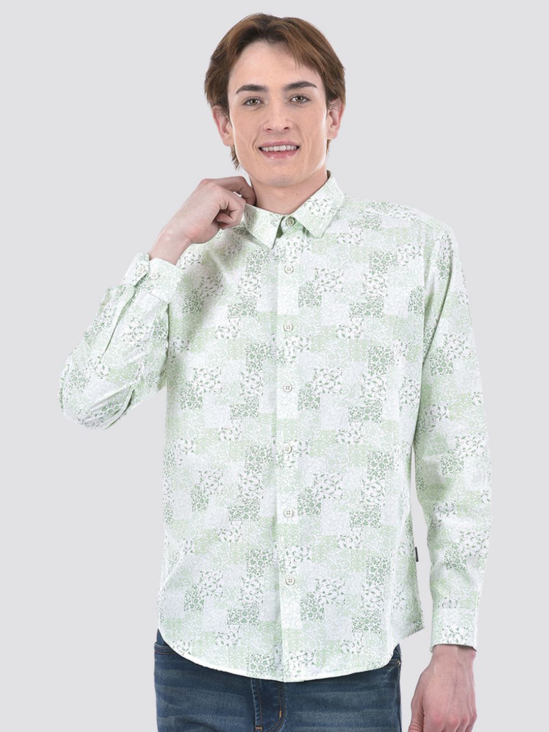 

Numero Uno Men Floral Print Slim Shirt, Green