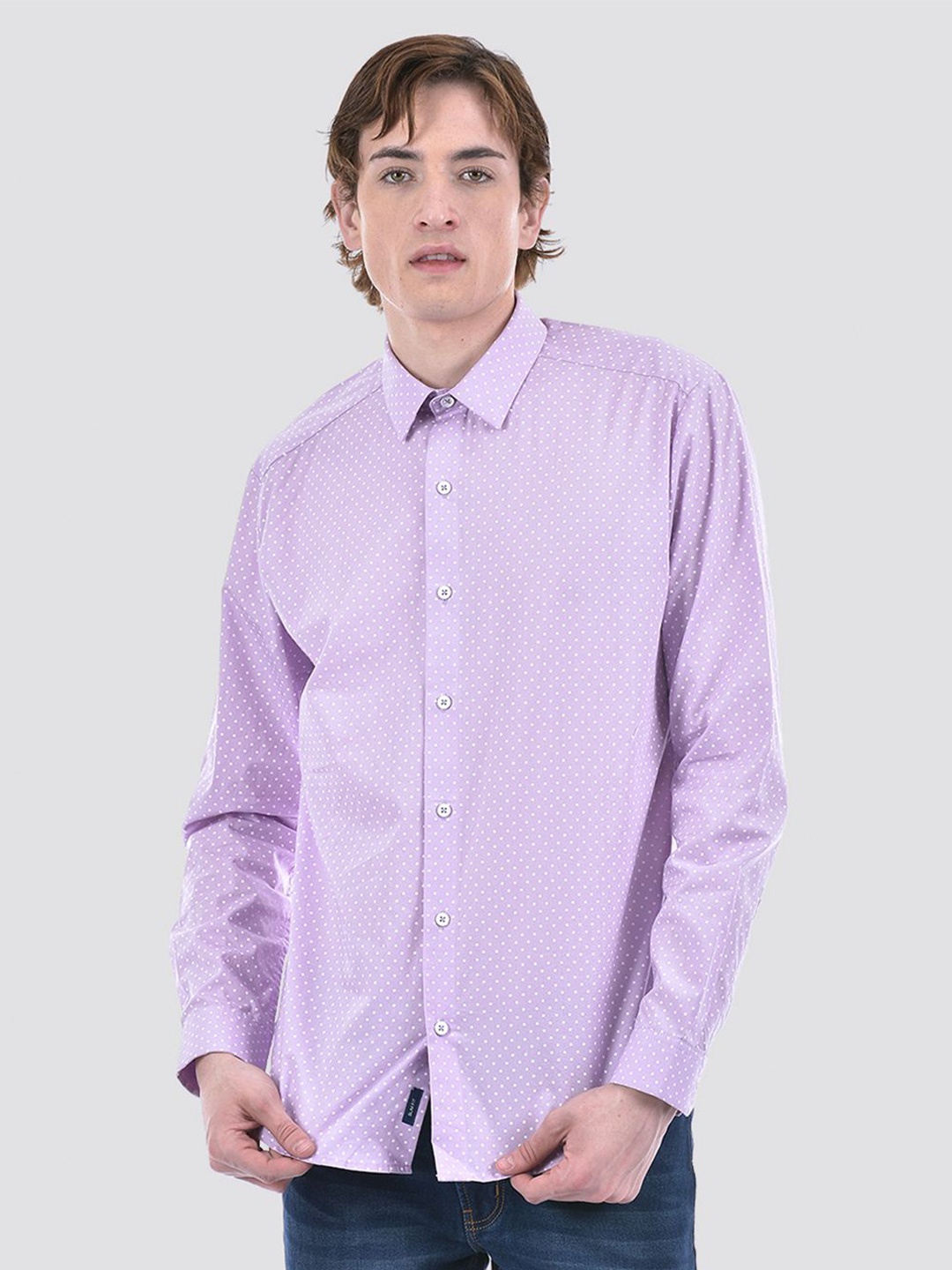 

Numero Uno Men Polka Dots Slim Shirt, Pink