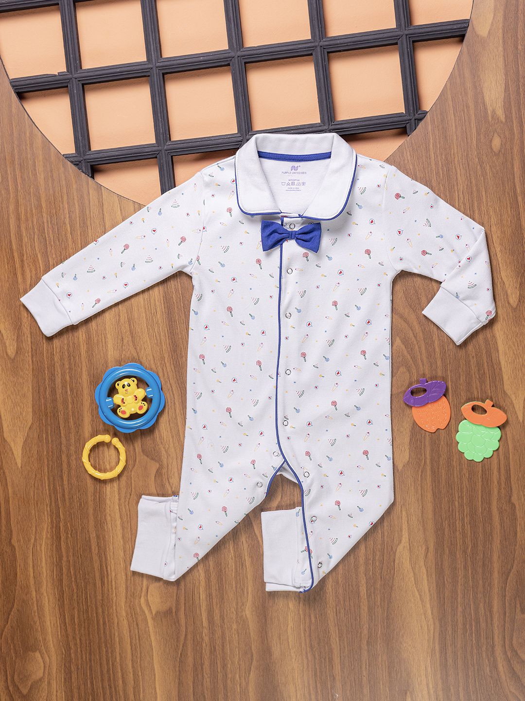 

Purple United Kids Infants Boys Printed Cotton Rompers, Blue