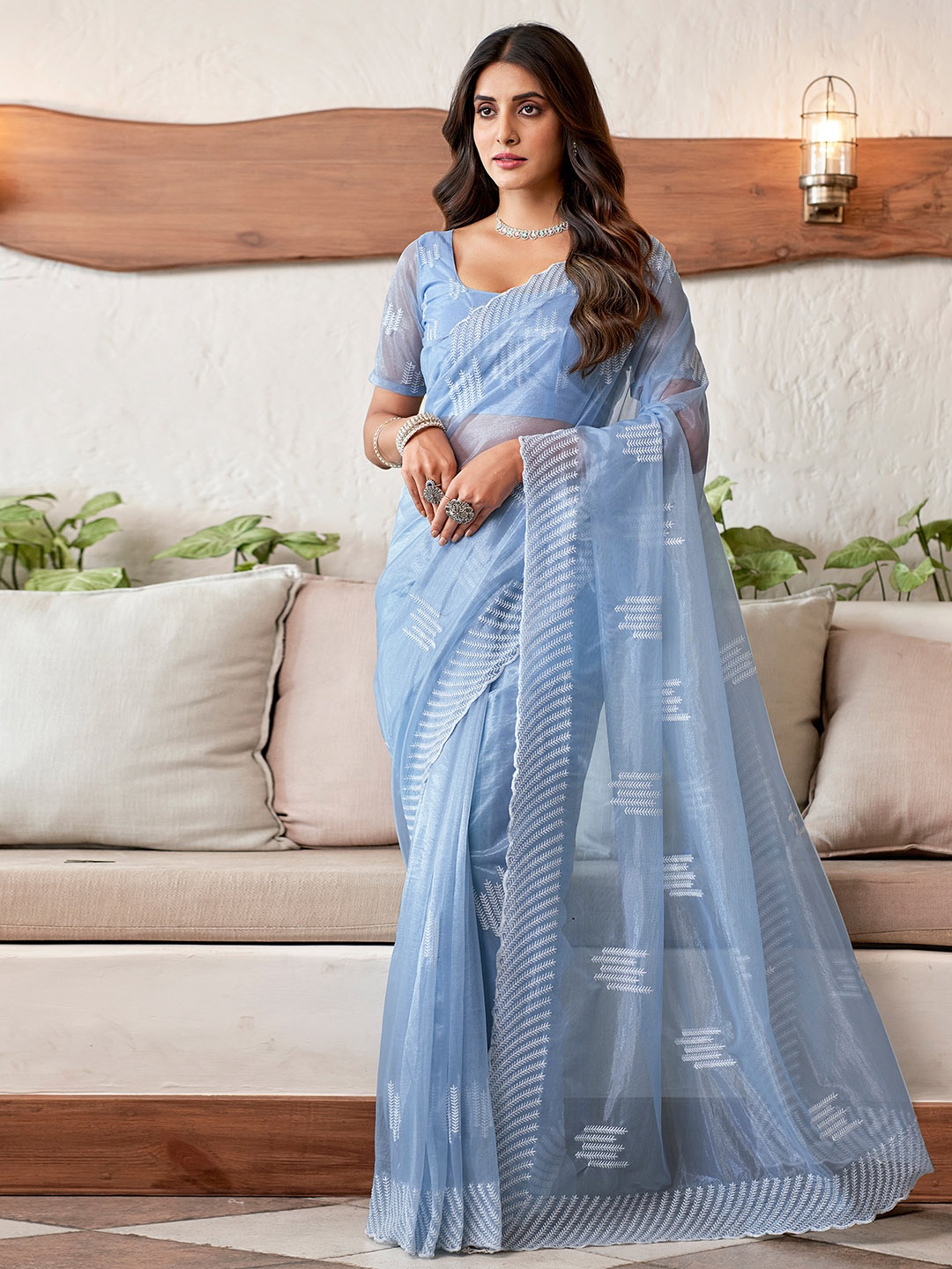 

Satrani Organza Saree, Blue