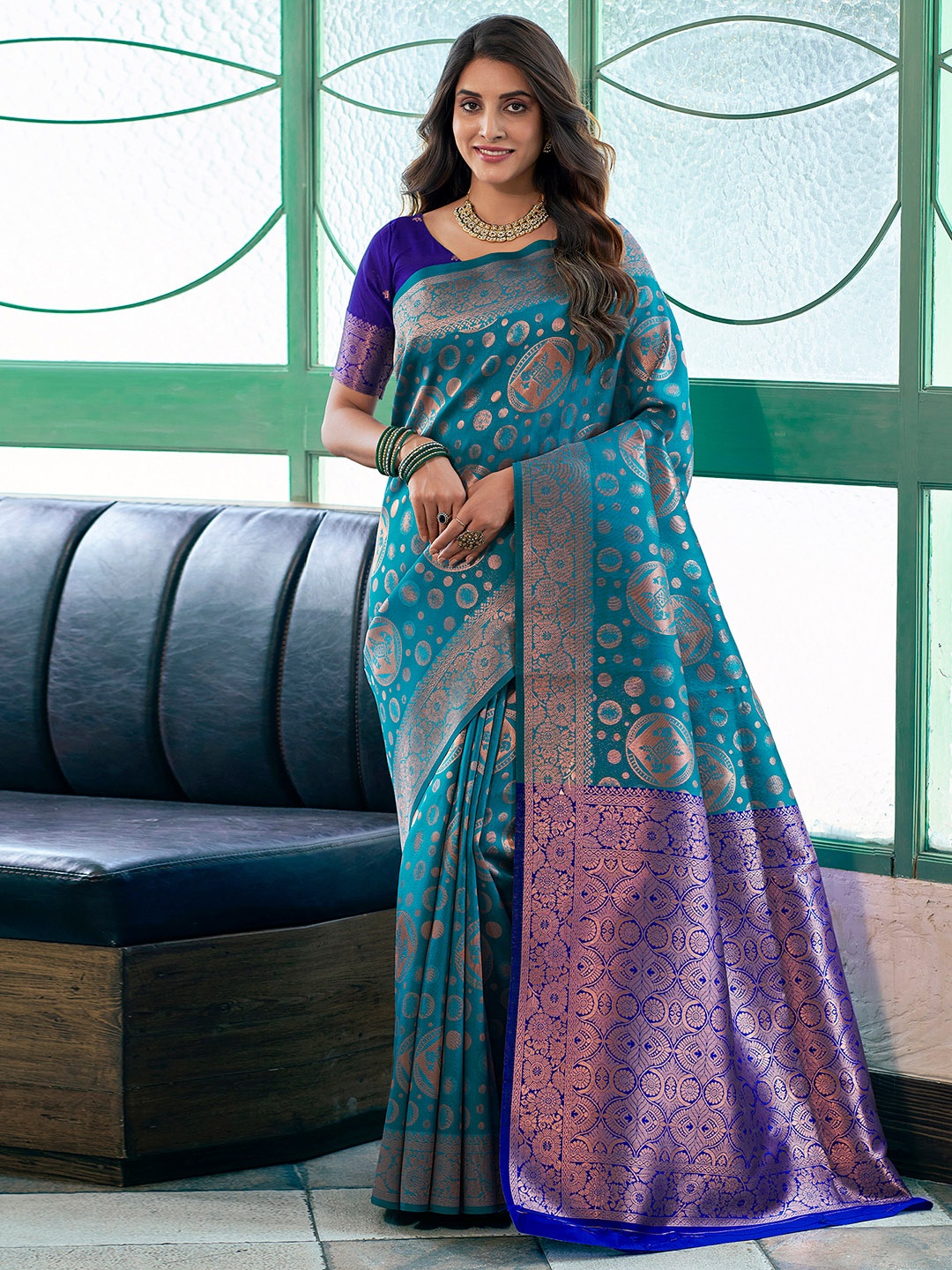 

Satrani Woven Design Zari Banarasi Saree, Blue