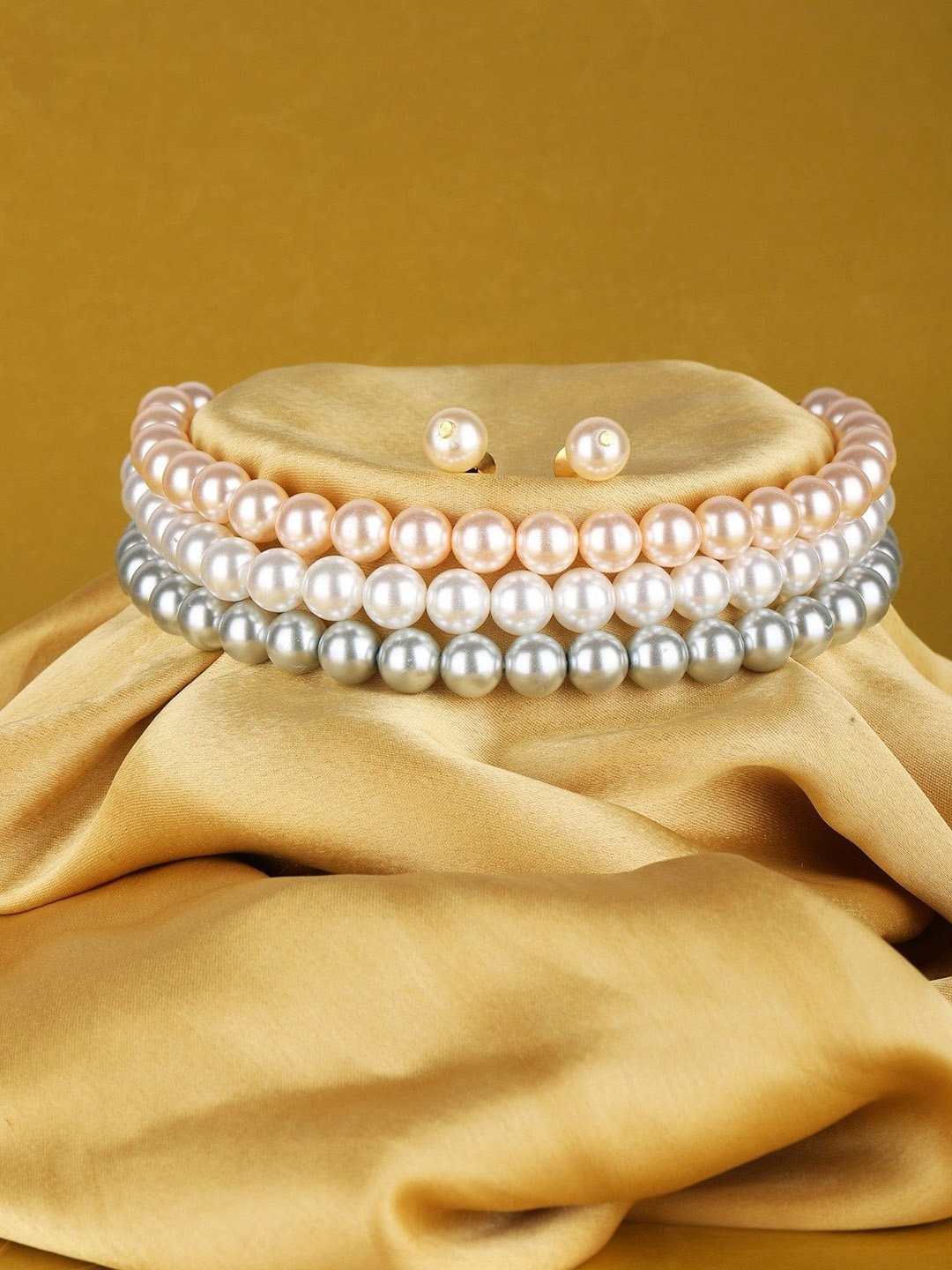 

House of Pataudi Gold-Plated Pearl-Beaded Layered Jewellery Set