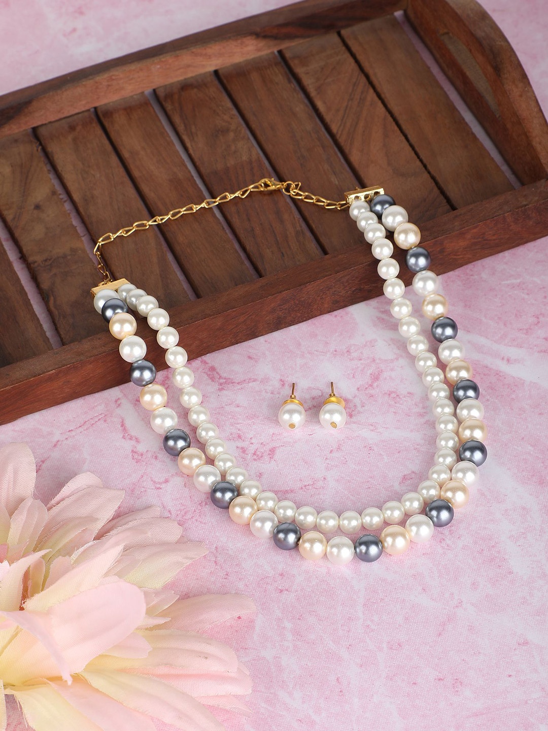 

House of Pataudi Gold-Plated Pearl-Beaded Jewellery Set