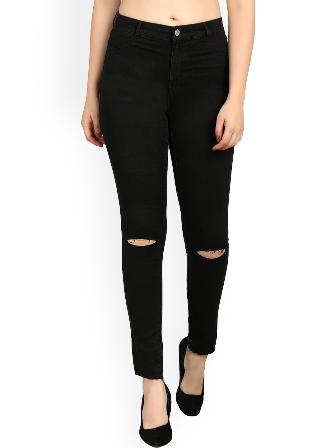 

Kotty Girls Jean Skinny Fit Slash Knee Stretchable Jeans, Black